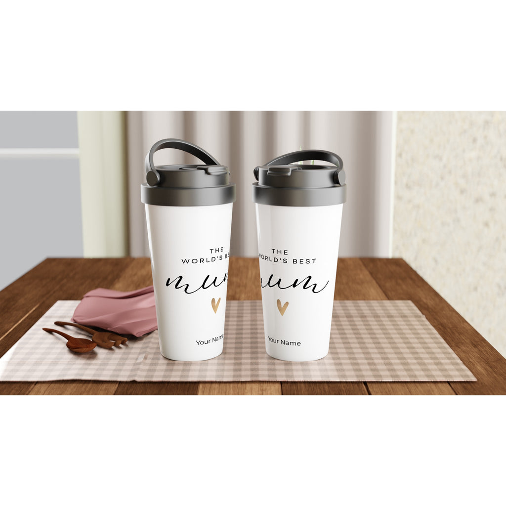 Personalised - The World's Best Mum - White 15oz Stainless Steel Travel Mug Personalised Travel Mug Globally Fulfilled Mum