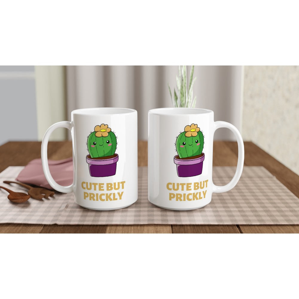 Cactus, Cute But Prickly - White 15oz Ceramic Mug 15oz Mug Globally Fulfilled plant