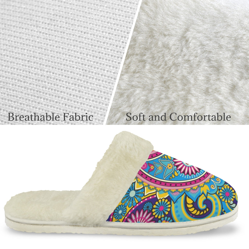 Paisley Women's Fur Trim Thick-Sole Indoor Slippers Women's Fur Trimmed Slippers Printed Offshore