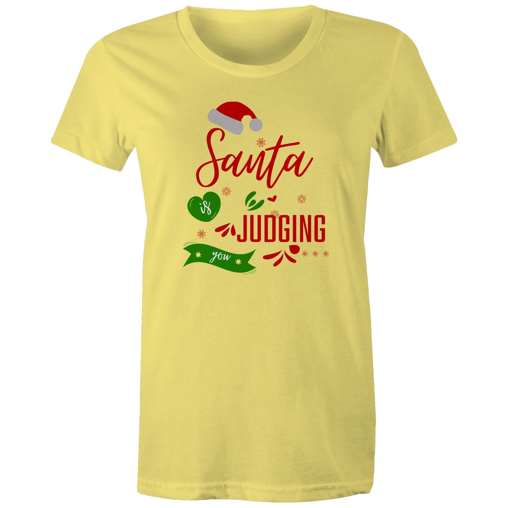Santa Is Judging You - Womens T-shirt Yellow Womens Christmas T-shirt Christmas Printed In Australia