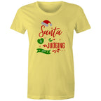 Santa Is Judging You - Womens T-shirt Yellow Womens Christmas T-shirt Christmas Printed In Australia