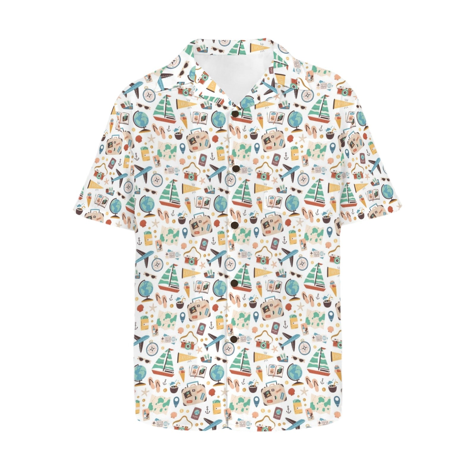 Travel And Explore - Men's Short Sleeve Hawaiian Shirt Men's Hawaiian Shirt (New) Printed Offshore