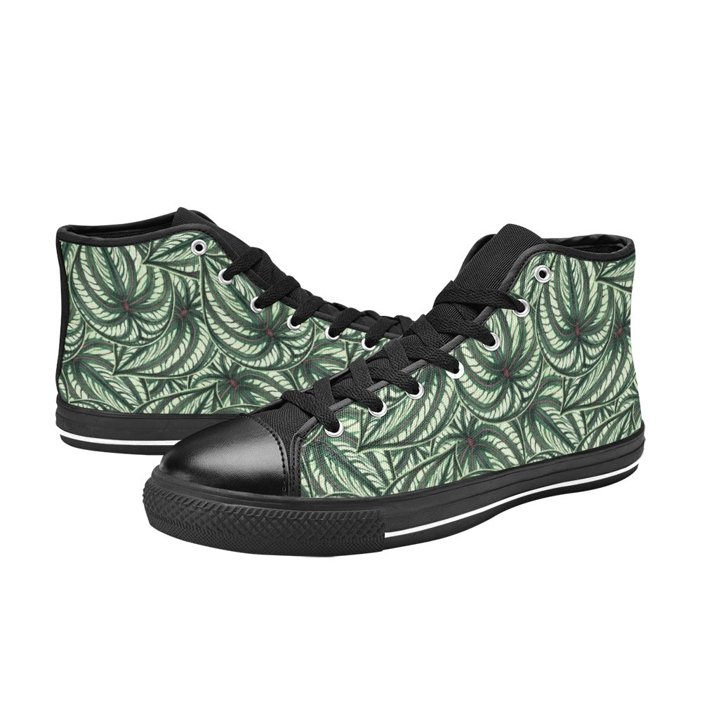 Stripy Leaves Men's High Top Canvas Shoes Men's Classic High Top Canvas Shoes Plants Printed Offshore