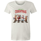 Fab Four, Merry Christmas - Womens T-shirt Natural Womens Christmas T-shirt Christmas Printed In Australia