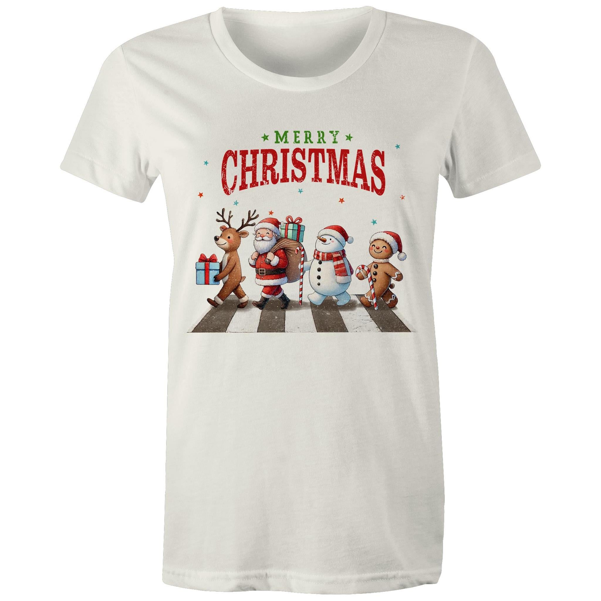 Fab Four, Merry Christmas - Womens T-shirt Natural Womens Christmas T-shirt Christmas Printed In Australia