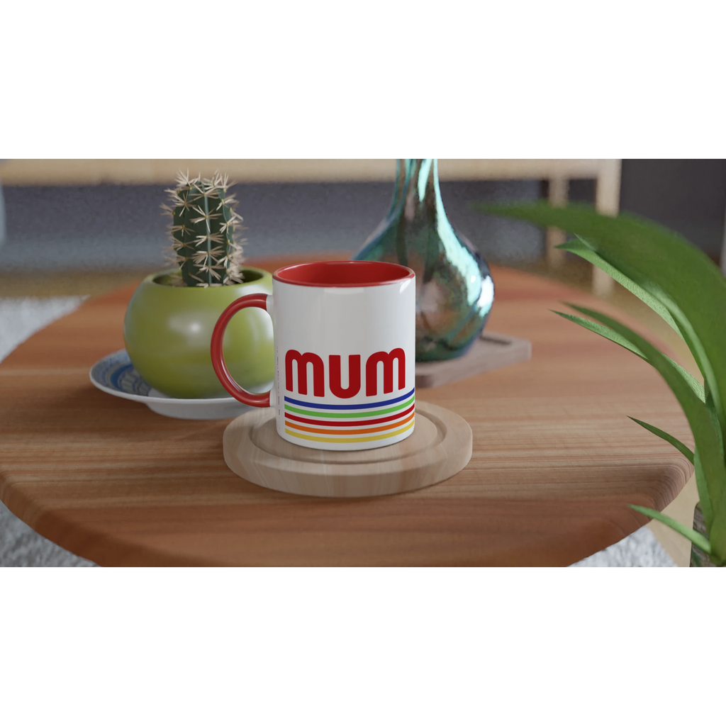 Mum Mug With Retro Stripes White 11oz Ceramic Mug with Colour Inside Colour 11oz Mug Globally Fulfilled Mum