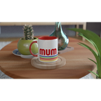 Mum Mug With Retro Stripes White 11oz Ceramic Mug with Colour Inside Colour 11oz Mug Globally Fulfilled Mum