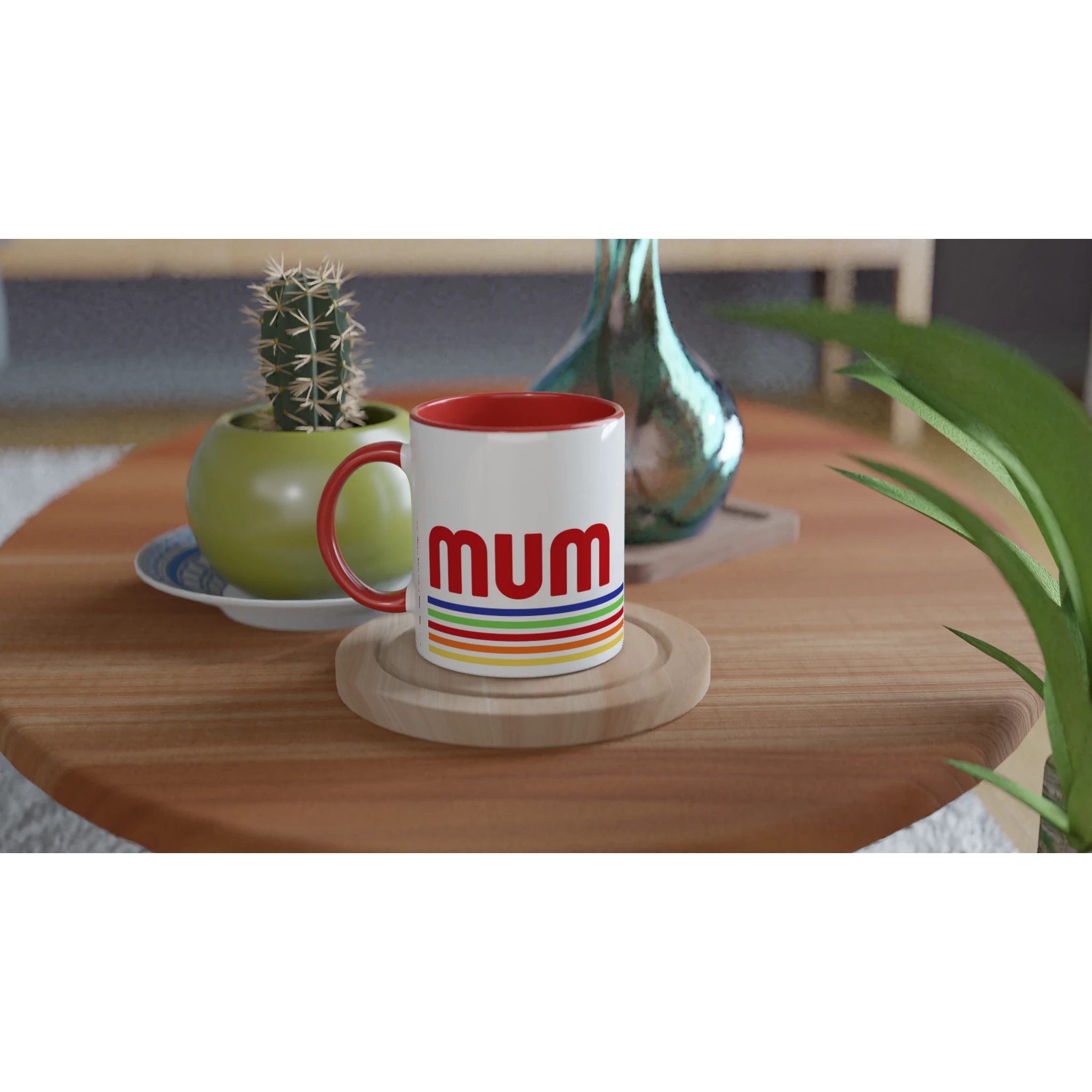 Mum Mug With Retro Stripes - White 11oz Ceramic Mug with Colour Inside Colour 11oz Mug Globally Fulfilled Mum