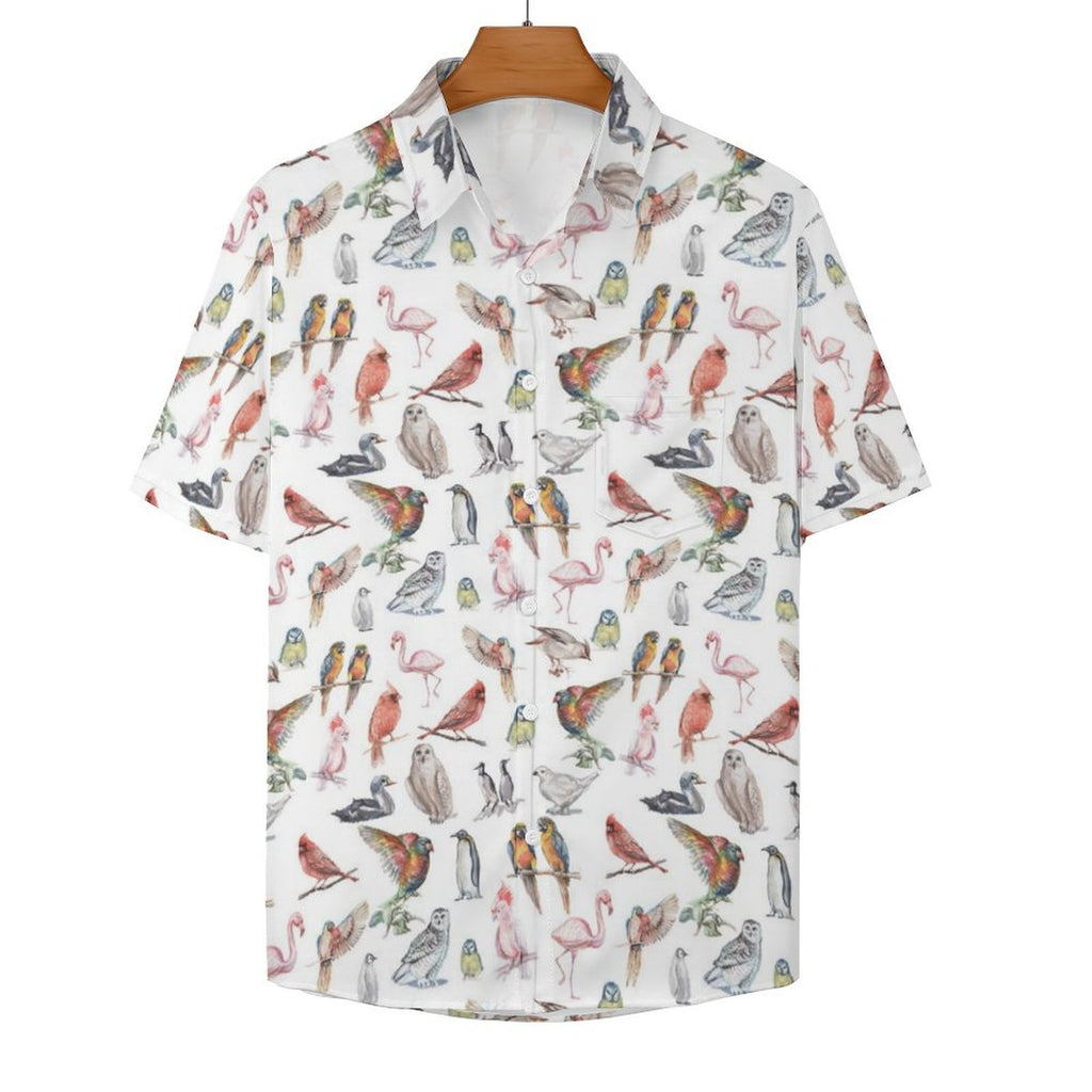 Birds Of A Feather Women's Short-Sleeve Button Up Shirt Women's Short-Sleeve Button Up Shirt animal Birds Printed Offshore