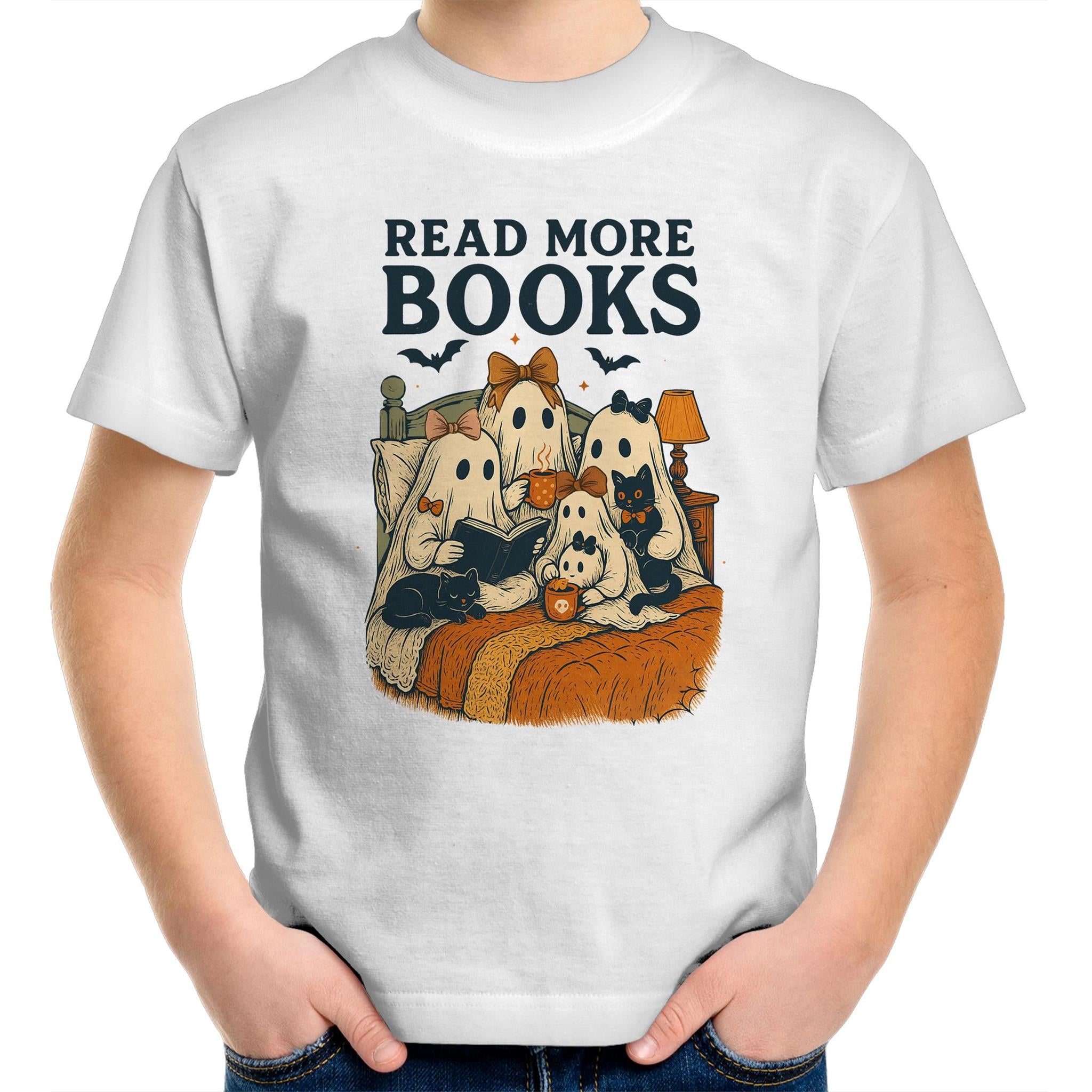 Read More Books, Halloween Ghosts - Kids Youth T-Shirt White Kids Youth T-shirt Halloween Printed In Australia Reading