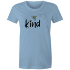 Bee Kind - Womens T-shirt Carolina Blue Womens T-shirt Kindness Printed In Australia