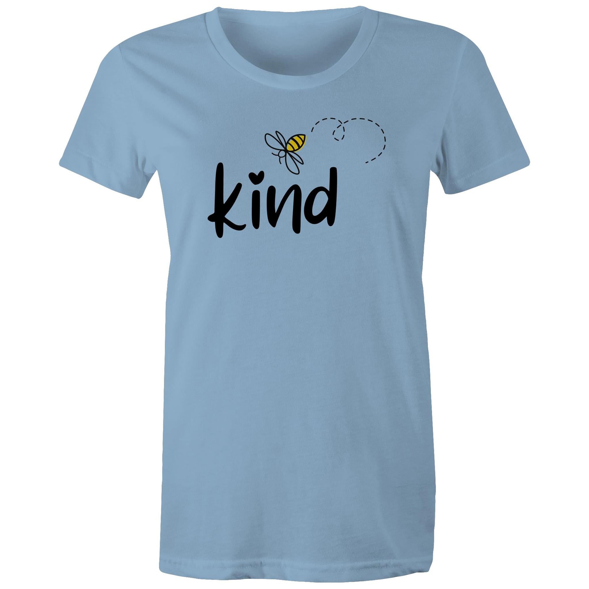 Bee Kind - Womens T-shirt Carolina Blue Womens T-shirt Kindness Printed In Australia