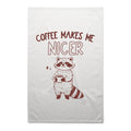 Coffee Makes Me Nicer, Raccoon AS Colour Tea Towel White One Size Tea Towel animal Coffee Printed In Australia