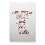 Coffee Makes Me Nicer, Raccoon - AS Colour Tea Towel White One Size Tea Towel animal Coffee Printed In Australia