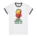 Music On, Worries Off - Staple Ringer Tee White Black Ringer T-Shirt Music Printed In Australia