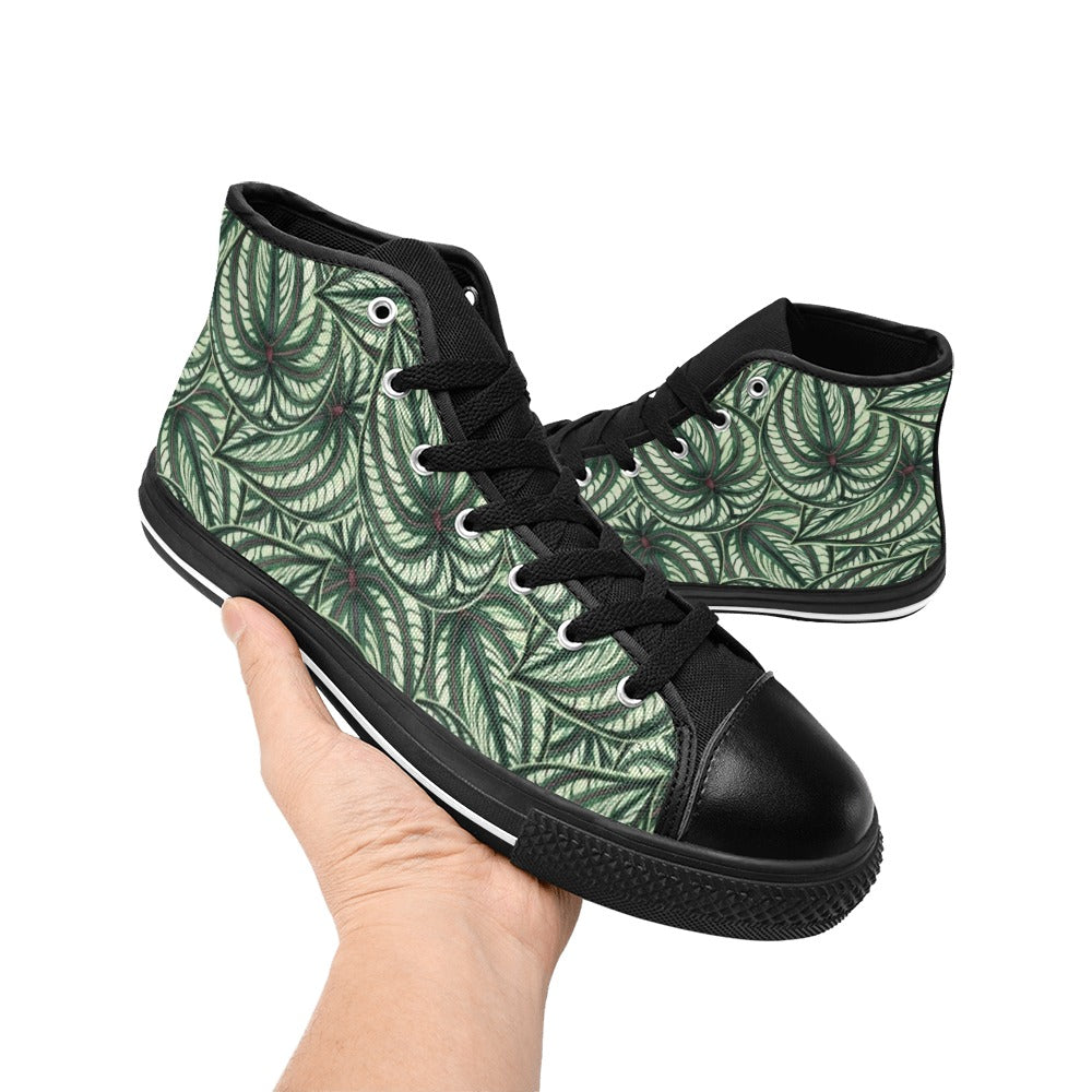 Stripy Leaves Men's High Top Canvas Shoes Men's Classic High Top Canvas Shoes Plants Printed Offshore