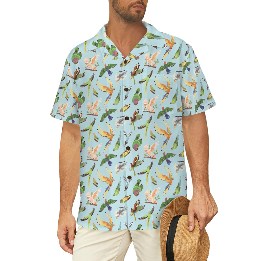 Parrots Men's Short Sleeve Hawaiian Shirt Men's Hawaiian Shirt (New) animal Birds Printed Offshore