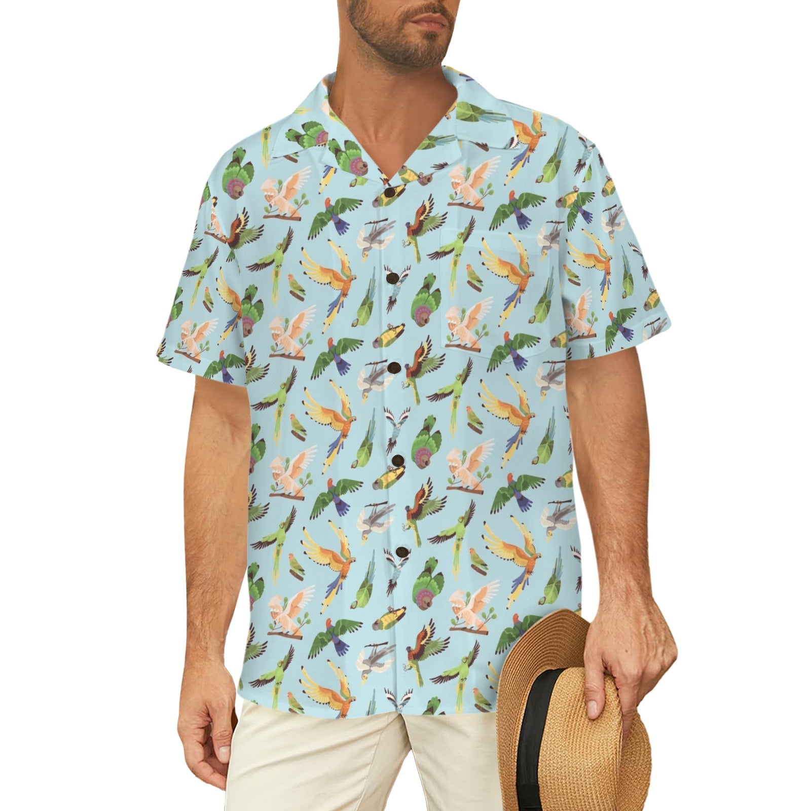 Parrots Men's Short Sleeve Hawaiian Shirt Men's Hawaiian Shirt (New) animal Birds Printed Offshore