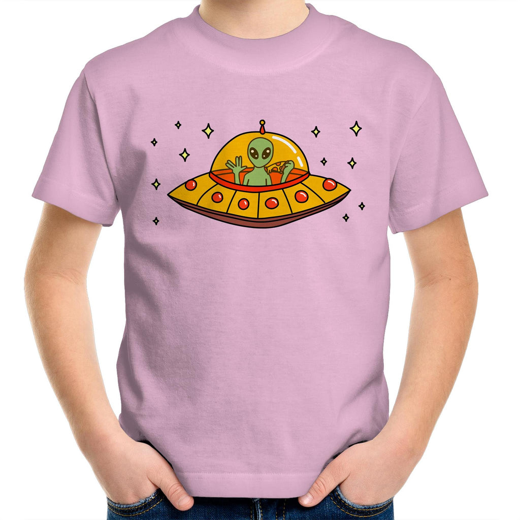 Alien Pizza - Kids Youth T-Shirt Pink Kids Youth T-shirt Food Printed In Australia Sci Fi