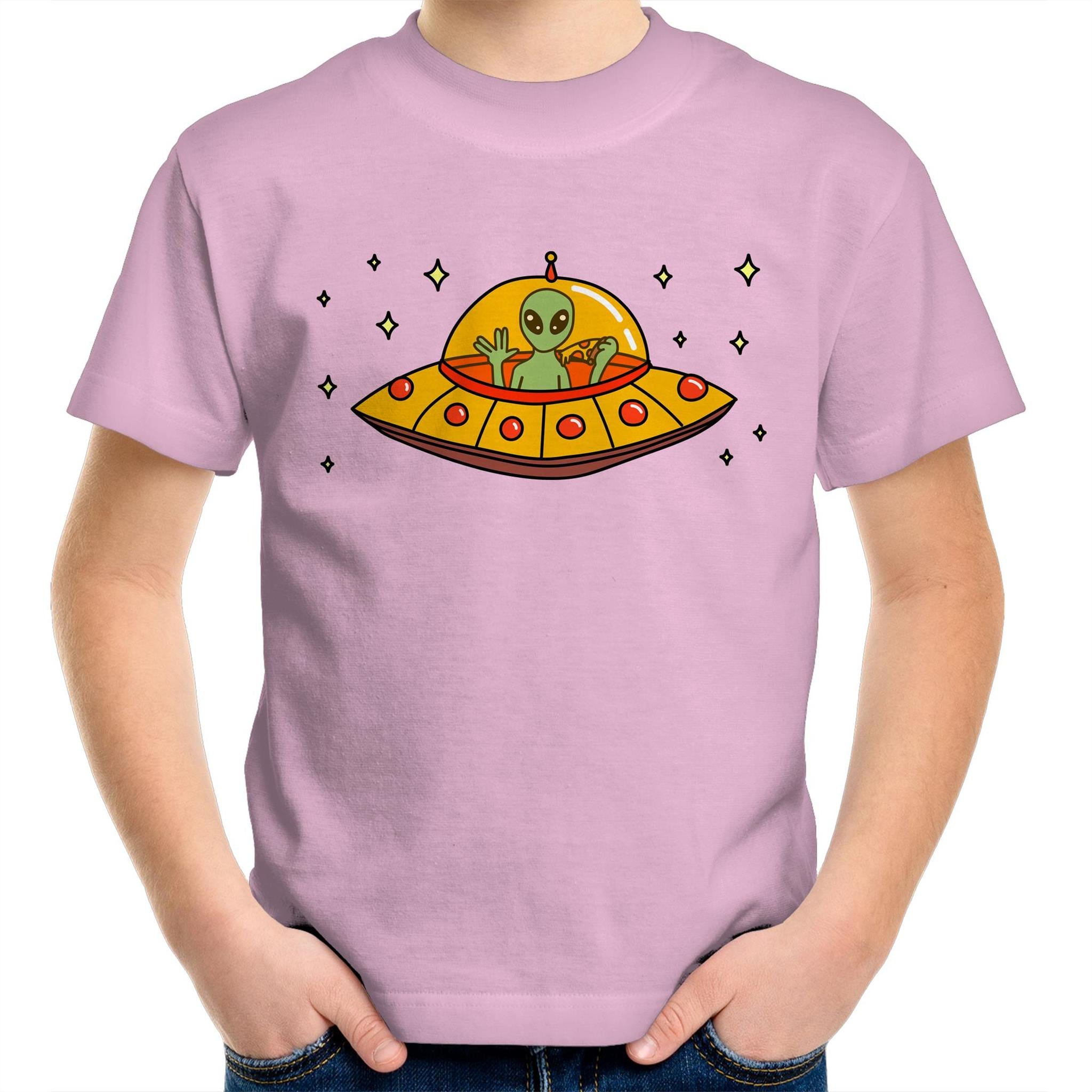 Alien Pizza - Kids Youth T-Shirt Pink Kids Youth T-shirt Food Printed In Australia Sci Fi