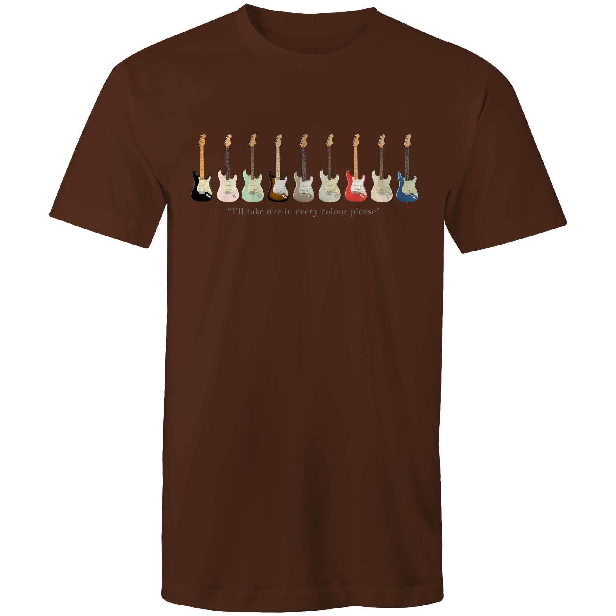Guitars, I'll Take One In Every Colour - Mens T-Shirt Dark Chocolate Mens T-shirt Music Printed In Australia