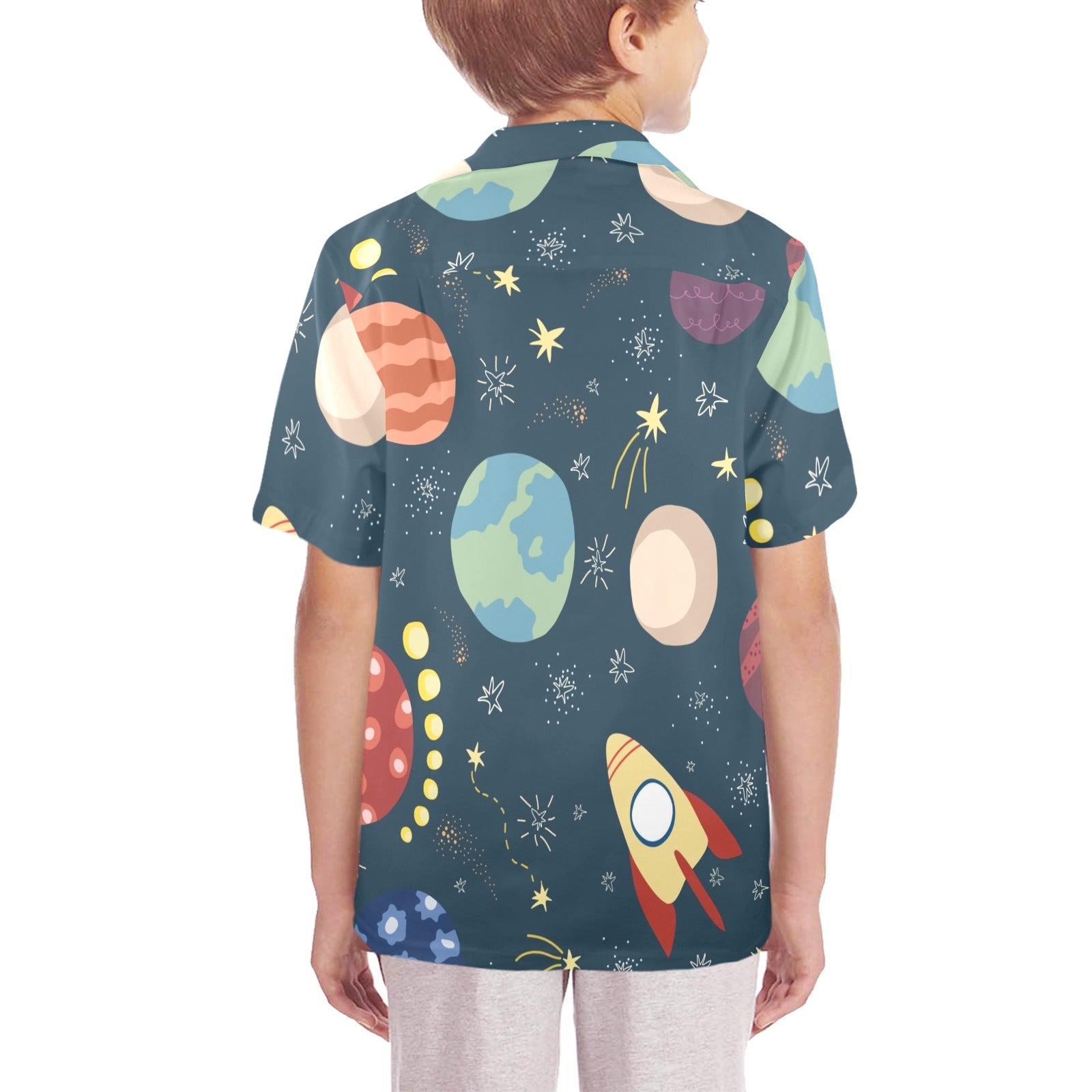 Rocket and Planets In Space - Senior Kids Hawaiian Shirt