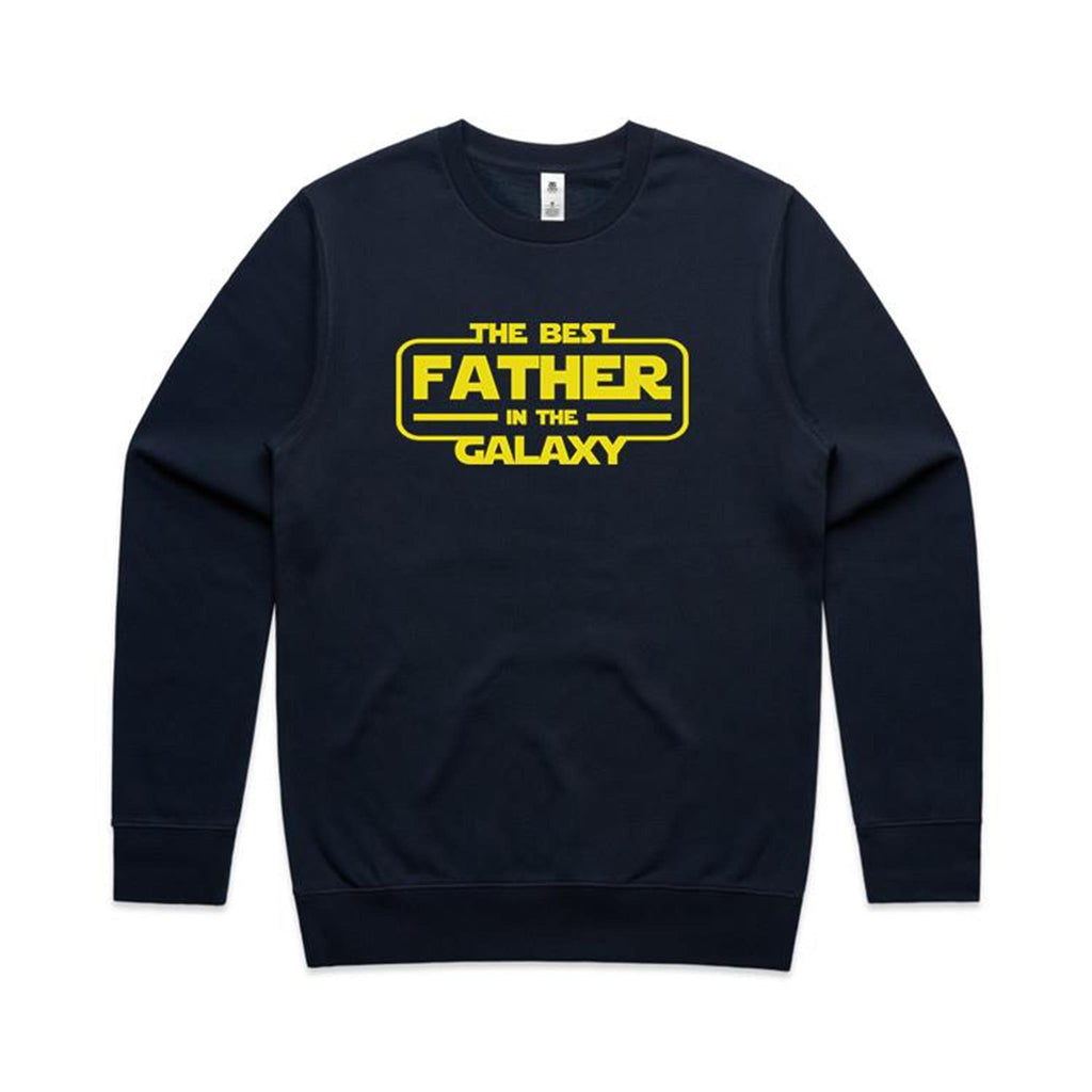 The Best Father In The Galaxy AS Colour Stencil Crew Unisex Navy Sweatshirt Dad Printed In Australia Space