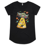 UFO Cat Abduction Women's AS Colour Scoop Neck T-Shirt Black Womens Scoop Neck T-shirt animal Printed In Australia Sci Fi