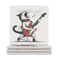 Cat Playing Guitar Ceramic Coasters (Square) white Ceramic Coasters animal Music Printed Offshore