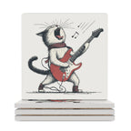 Cat Playing Guitar Ceramic Coasters (Square) white Ceramic Coasters animal Music Printed Offshore