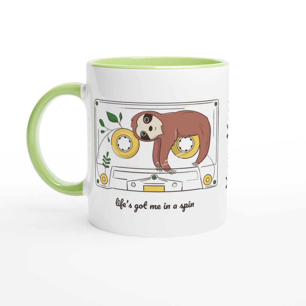 Personalised - Cassette, Life's Got Me In A Spin - White 11oz Ceramic Mug with Colour Inside Ceramic Green Personalised 11oz Mug animal customise Globally Fulfilled Music personalise Retro