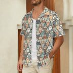 Diamond Cat Pattern Men's Short Sleeve Hawaiian Shirt Men's Hawaiian Shirt (New) animal Printed Offshore