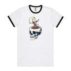 Coffee Skull - Staple Ringer Tee White Black Ringer T-Shirt Coffee Printed In Australia