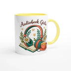 Audiobook Girlie - White 11oz Ceramic Mug with Colour Inside Colour 11oz Mug Globally Fulfilled Reading