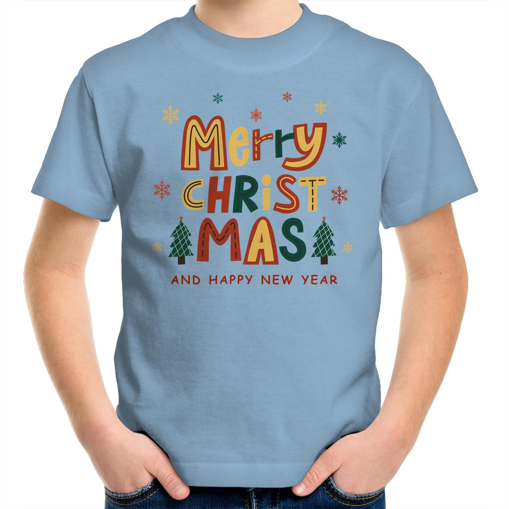 Merry Christmas And Happy New Year - Kids Youth T-Shirt Carolina Blue Kids Christmas T-shirt Christmas Printed In Australia