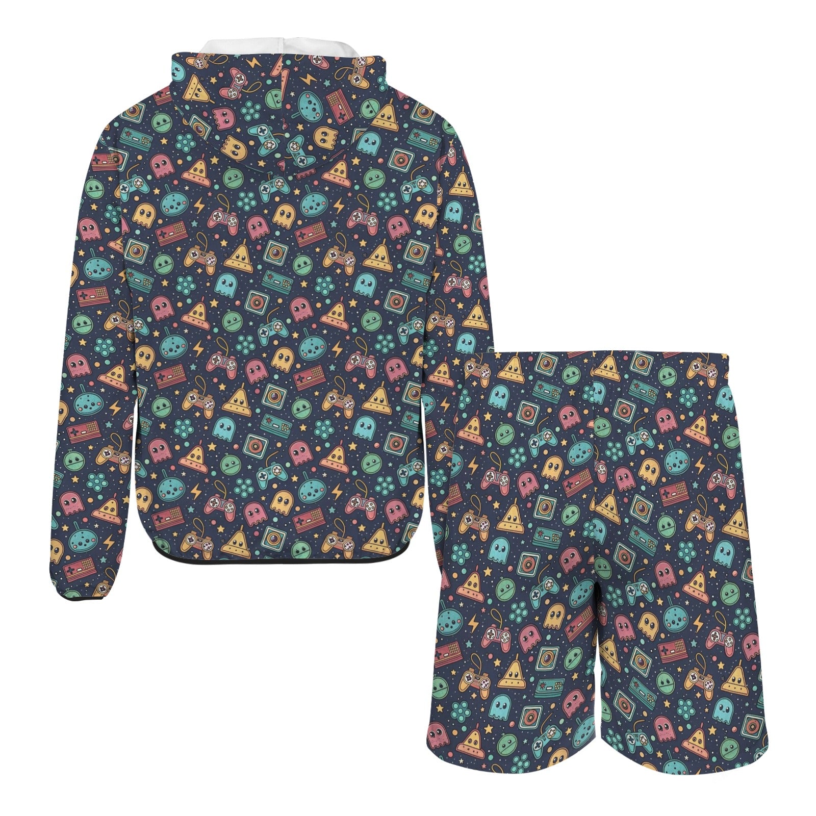 Video Game Men's Lightweight Sun Hoodie & Shorts Set Men's Lightweight Sun Hoodie & Shorts Games Printed Offshore Retro