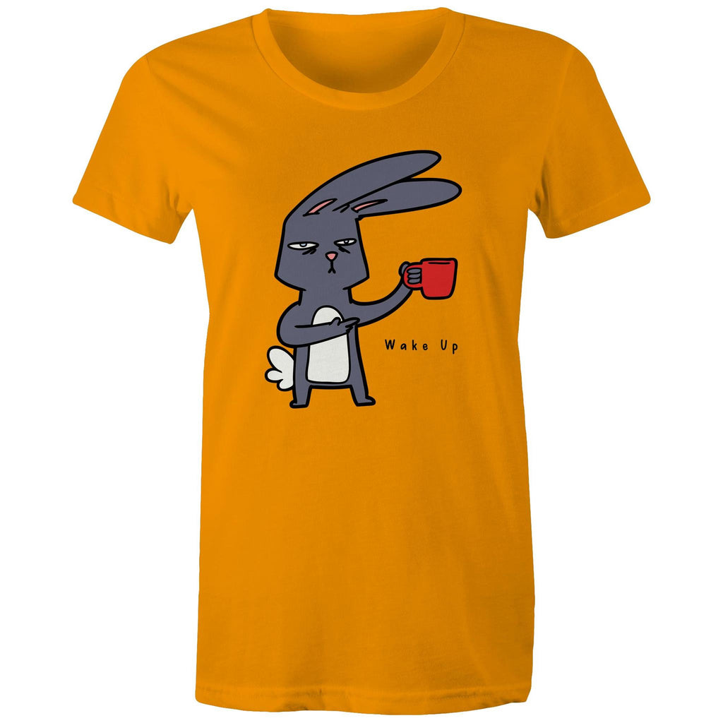 Rabbit Coffee, Wake Up - Womens T-shirt Orange Womens T-shirt animal Coffee Printed In Australia