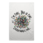 Tangled Christmas Lights, I'm Fine, This Is Fine, Everything's Fine - AS Colour Tea Towel White One Size Christmas Tea Towel Christmas Printed In Australia