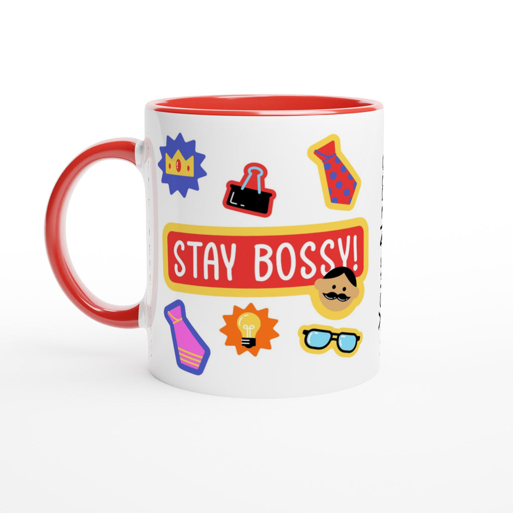 Personalised - Stay Bossy, Boss Mug - White 11oz Ceramic Mug with Colour Inside Personalised Mug Customise Funny Personalise