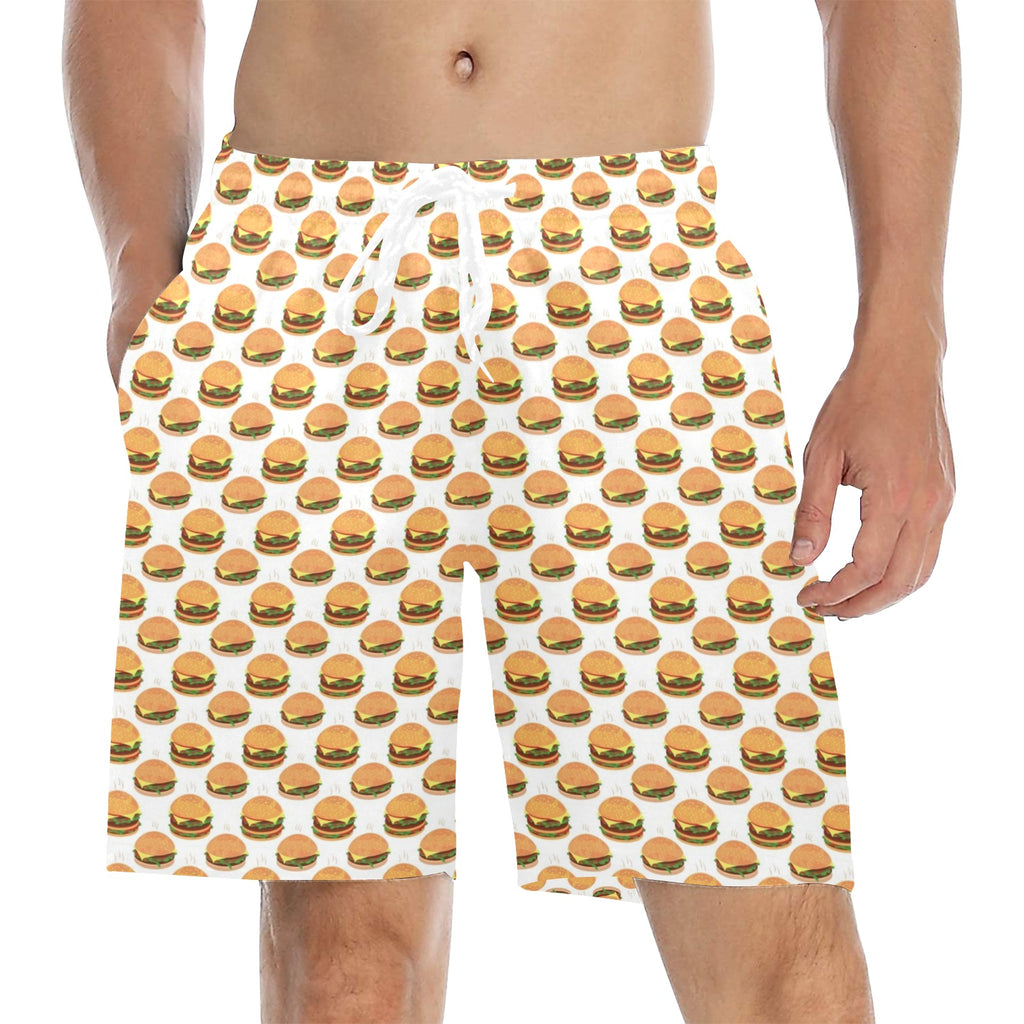 Hamburgers on White Men's Mid-Length Beach Shorts 5XL Men's Mid-Length Beach Shorts Food Printed Offshore