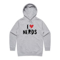 I Love Nerds, Red Heart Women's AS Colour Hoodie Grey Marle Womens Hoodie Love Printed In Australia