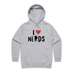 I Love Nerds, Red Heart - Womens Hoodie Grey Marle Womens Hoodie Love Printed In Australia