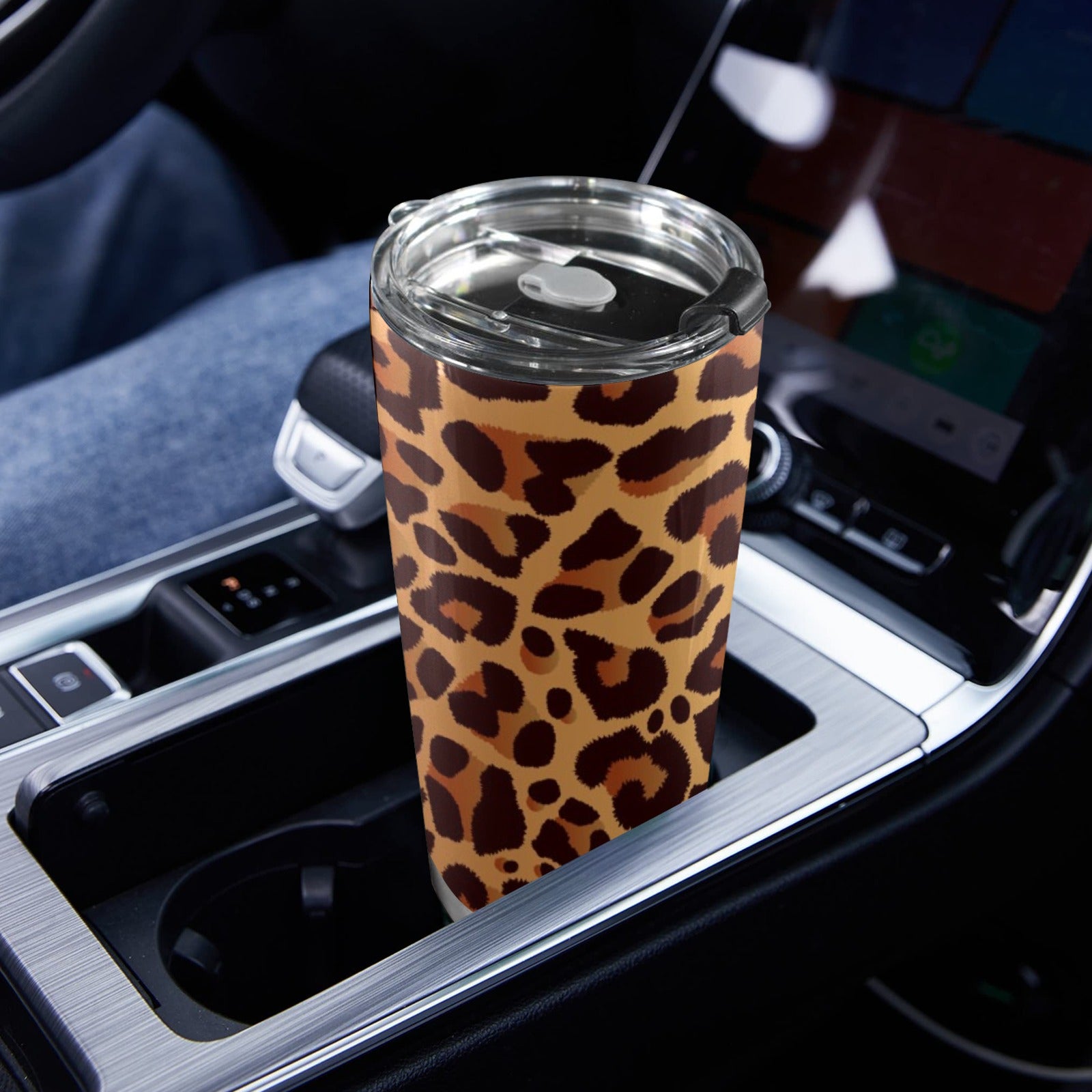 Leopard Print - 20oz Mobile Tumbler with Lid (Black Lock) 20oz Travel Mug animal Printed Offshore