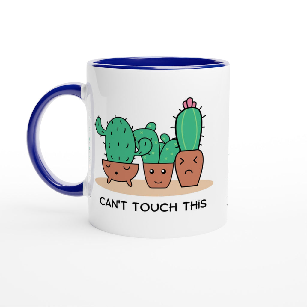 Cactus, Can't Touch This - White 11oz Ceramic Mug with Colour Inside Ceramic Blue Colour 11oz Mug funny Globally Fulfilled Plants