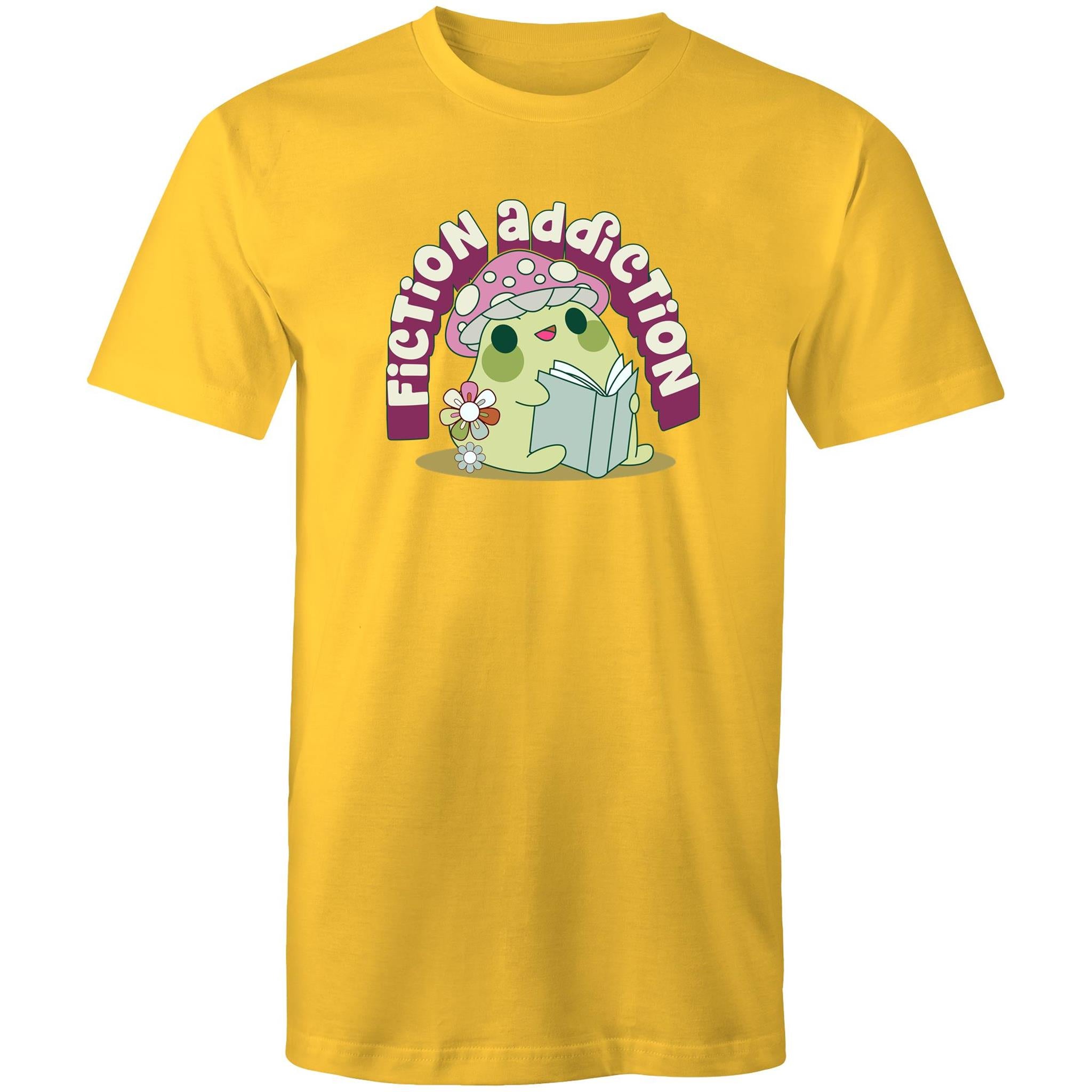 Fiction Addiction - Mens T-Shirt Yellow Mens T-shirt Printed In Australia Reading