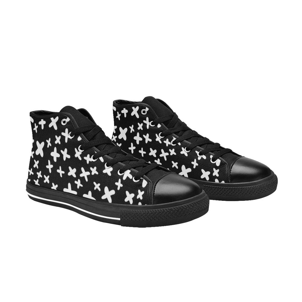 Black And White X's - Men's High Top Canvas Shoes