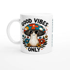Personalised Good Vibes Only, Hippie Mushroom With Sunglasses 11oz Ceramic Mug Ceramic White Personalised 11oz Mug Globally Fulfilled Positivity
