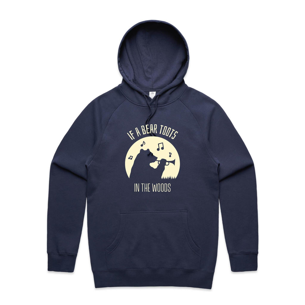 If A Bear Toots In The Woods, Trumpet Player - Mens Hoodie Midnight Blue Mens Hoodie animal Music Printed In Australia