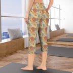 Vintage Retro Floral Women's High Waist Pocket Capri Yoga Leggings Women's High Waist Capri Yoga Leggings Plants Printed Offshore