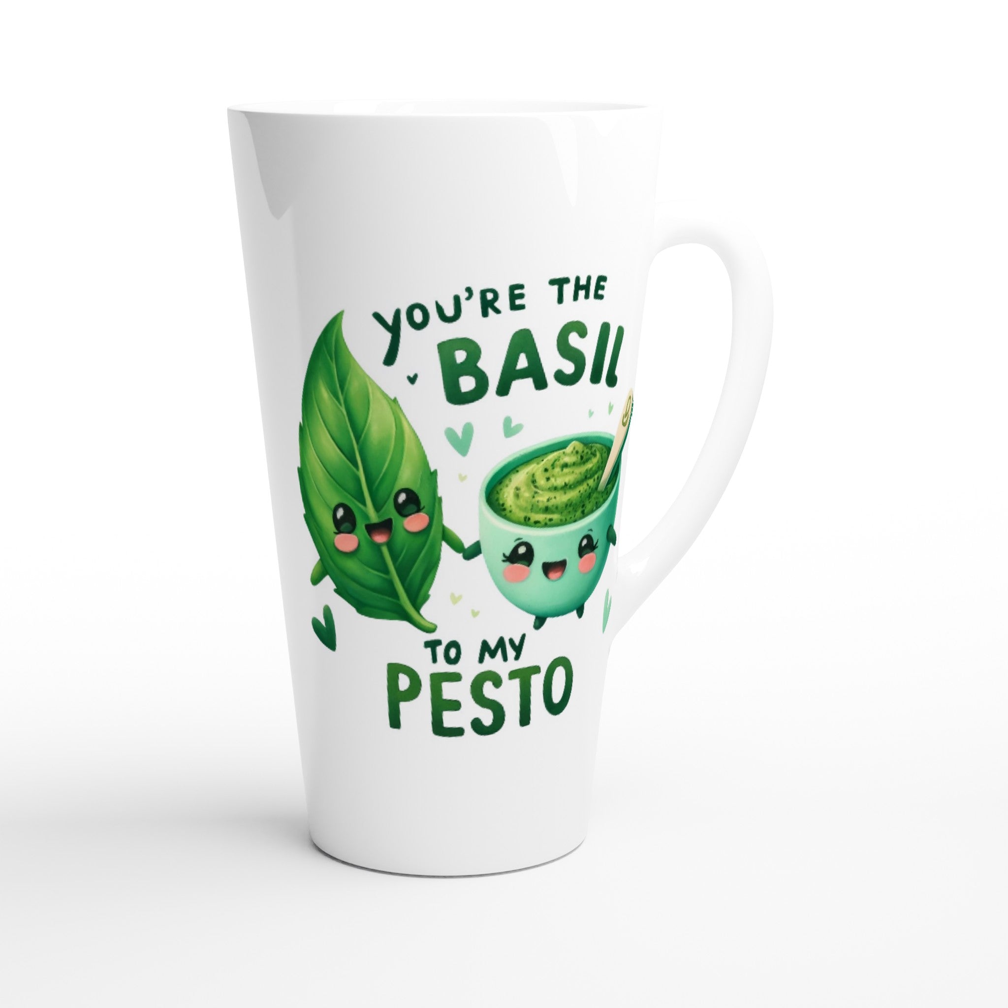 You're The Basil To My Pesto, Valentine - White Latte 17oz Ceramic Mug Latte Mug Food Globally Fulfilled Love